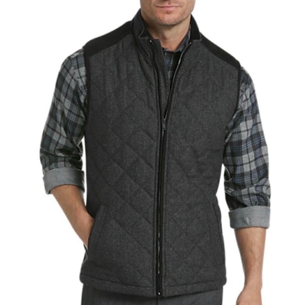 Pronto Uomo XL Tony Charcoal Gray Wool Blend Herringbone Quilted Lined Vest